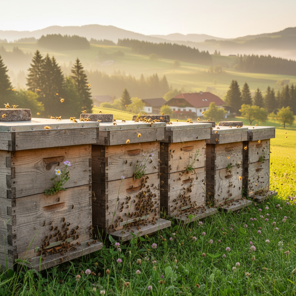 Gesunde Beuten im Morgenlicht auf einer Wiese in Salzburg
